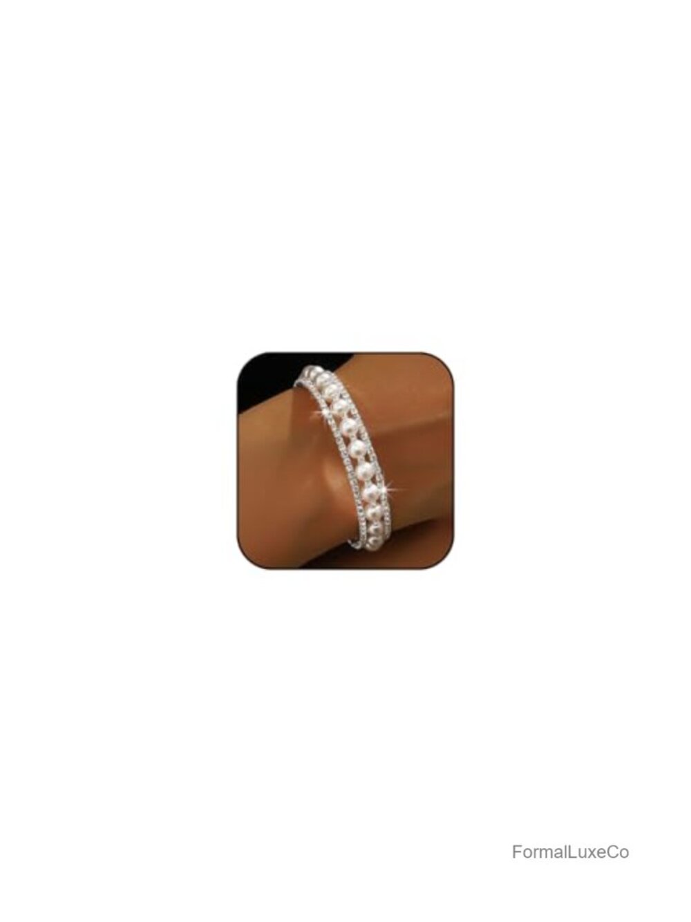 Silver Sparkly Stretch Rhinestone Pearl Cuff Bracelet Women Wedding Jewelry